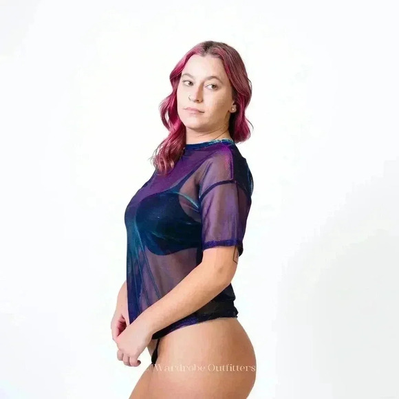 Purple Sheer Mesh Rave Tee - Picture 6 of 7